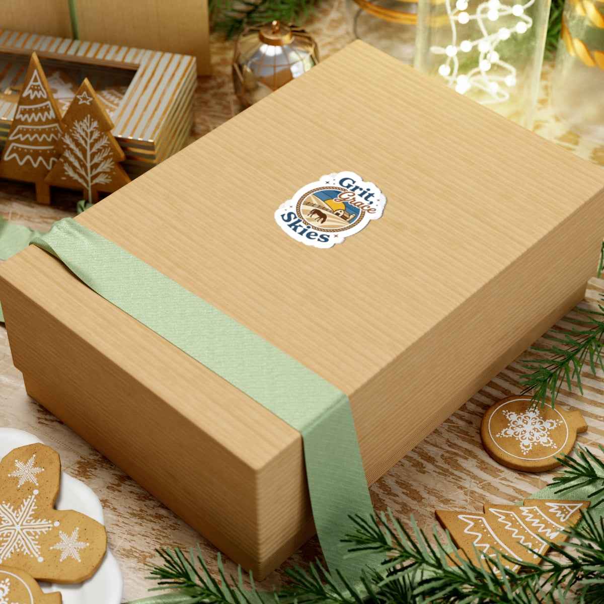 White Grit & Grace Skies sticker featuring Western cowgirl ranch design on paper, perfect for authentic Western style decor.