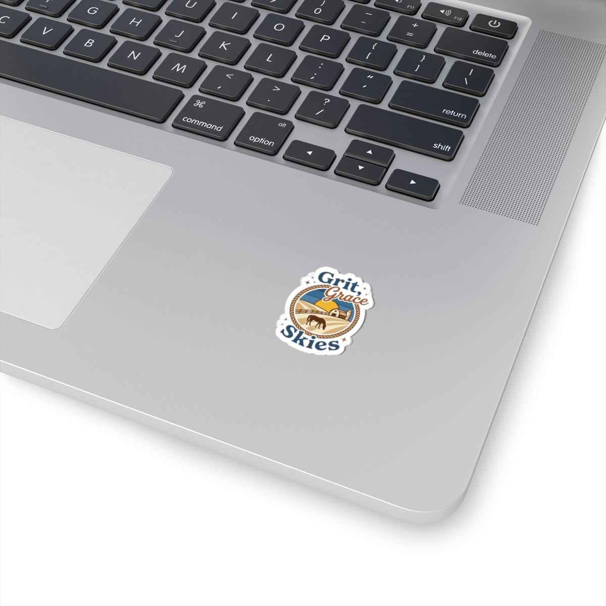 White Grit & Grace Skies sticker featuring Western cowgirl ranch design, ideal for paper products and authentic western style decor