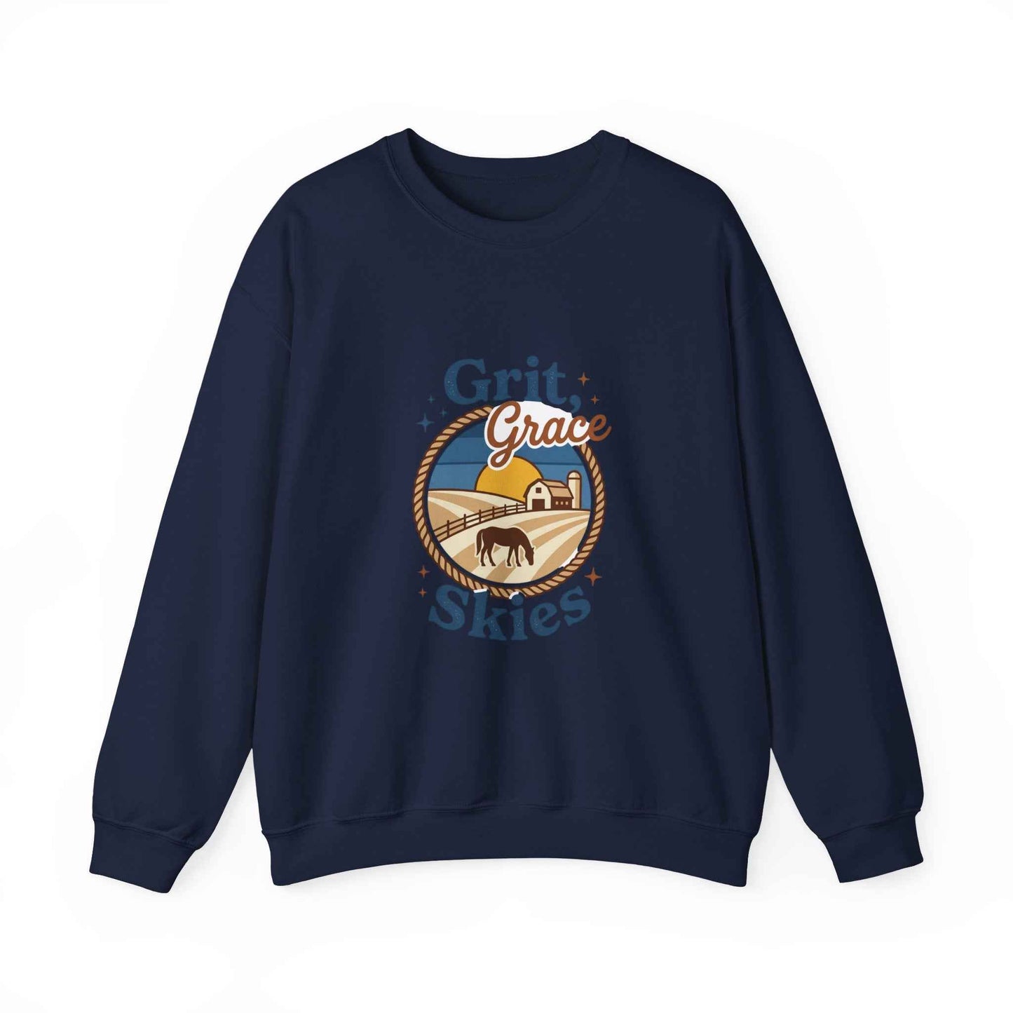 Navy vintage prairie sweatshirt by Printify featuring western-inspired design and comfortable fit, perfect for casual wear.