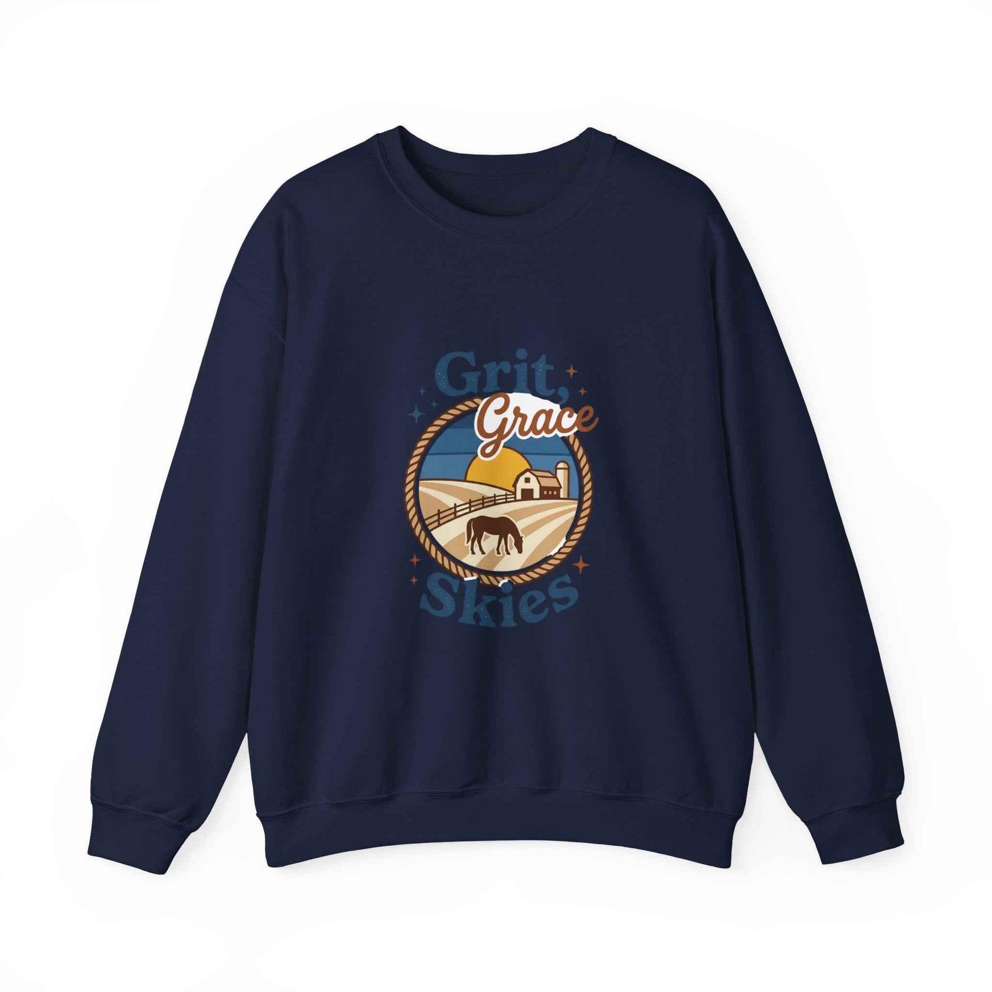 Navy vintage prairie sweatshirt by Printify featuring western-inspired design and comfortable fit, perfect for casual wear.