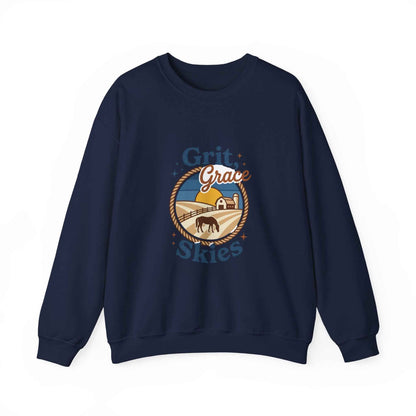 Navy vintage prairie sweatshirt by Printify featuring western-inspired design and comfortable fit, perfect for casual wear.