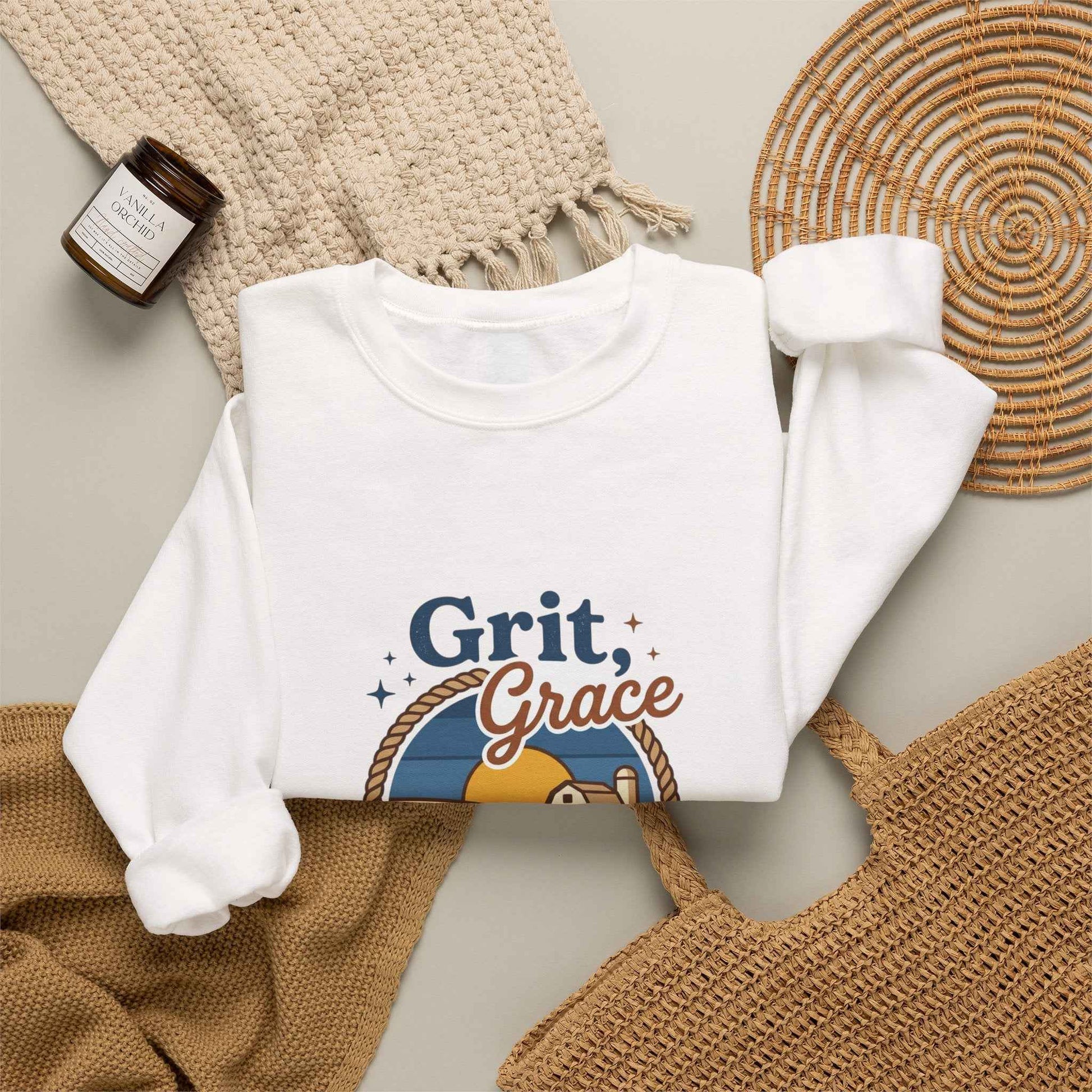 Navy Vintage Prairie Sweatshirt by Printify featuring Western-inspired design, soft fabric, and comfortable fit.