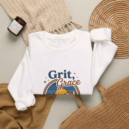 Navy Vintage Prairie Sweatshirt by Printify featuring Western-inspired design, soft fabric, and comfortable fit.