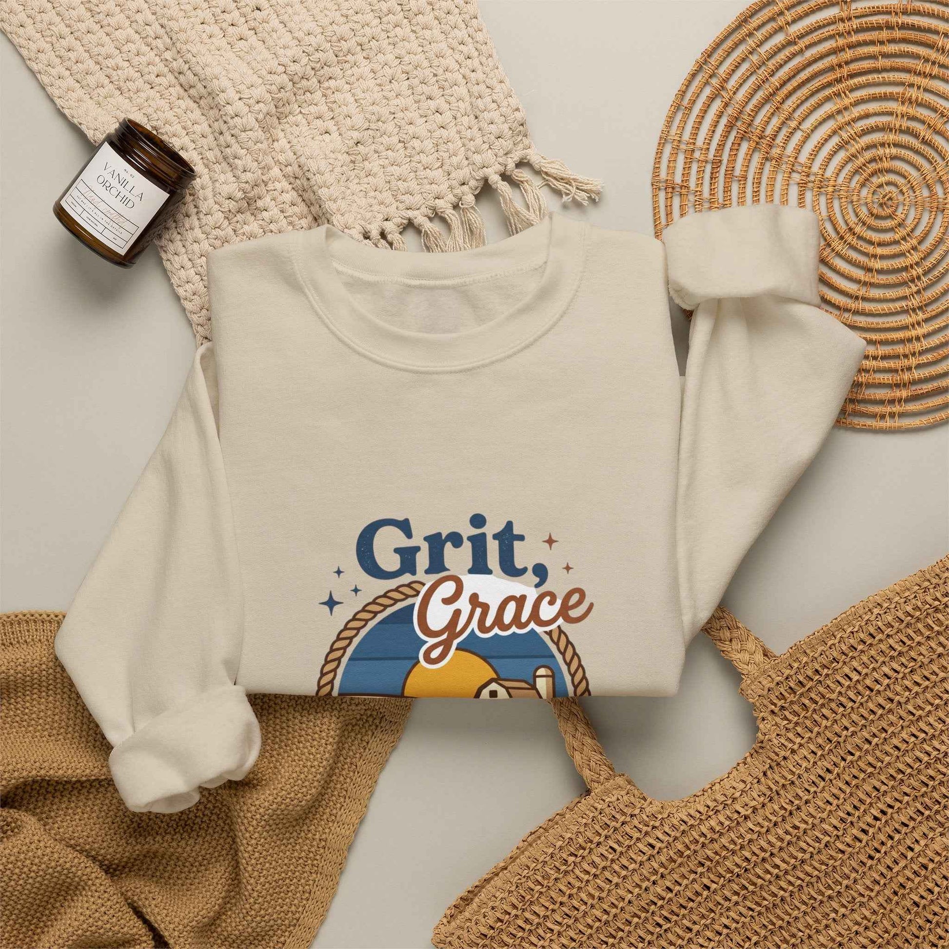Navy vintage prairie sweatshirt by Printify featuring Western-inspired design, soft fabric, and comfortable fit.