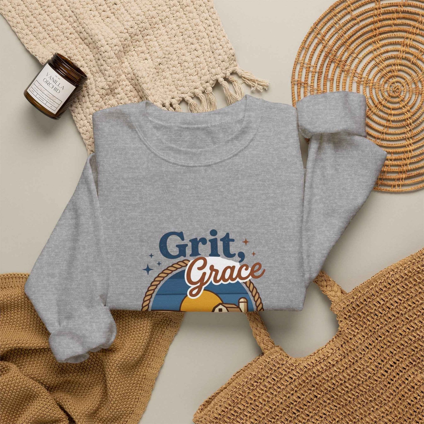 Navy vintage prairie sweatshirt by Printify featuring Western-inspired design and comfortable fit.