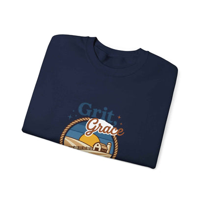 Navy vintage prairie sweatshirt by Printify featuring western-inspired design and comfortable casual fit.