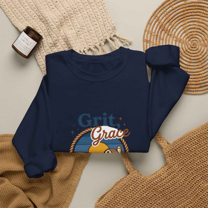 Navy vintage prairie sweatshirt by Printify featuring Western-inspired design, cozy fit, perfect for casual Western-inspired style.