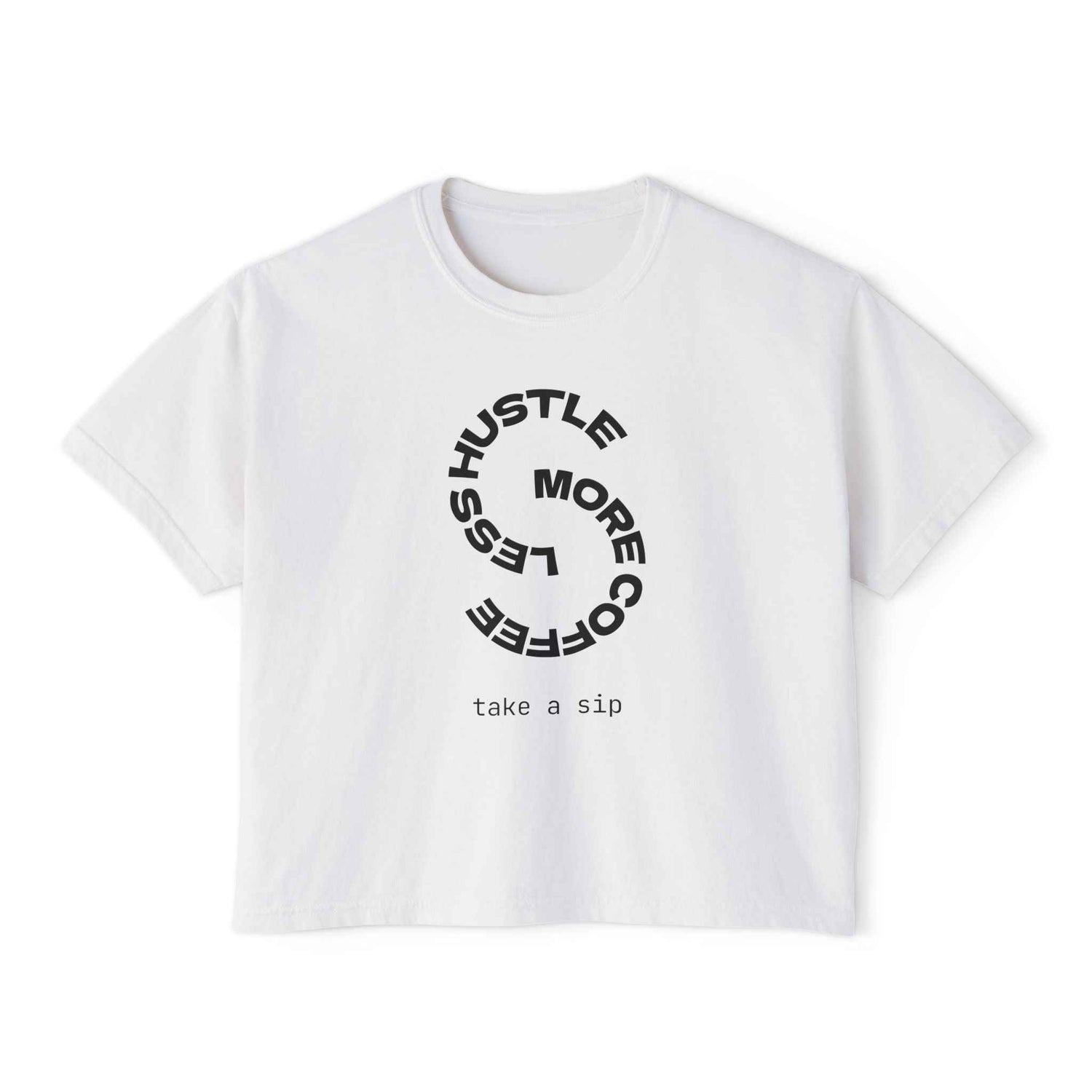 Women's vintage-style coffee slogan crop T-shirt in chalky mint from Printify, featuring a boxy fit and casual design.