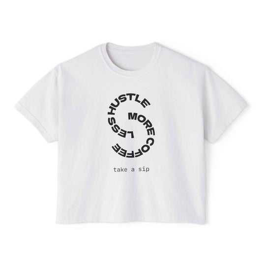 Women's vintage-style coffee slogan crop T-shirt in chalky mint from Printify, featuring a boxy fit and casual design.