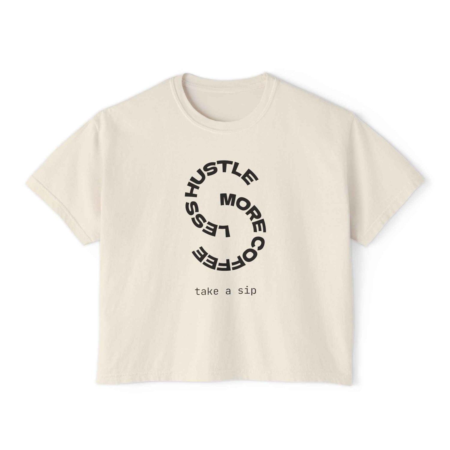 Women’s mint green coffee slogan crop T-shirt by Printify, boxy vintage style with casual fit and graphic print.
