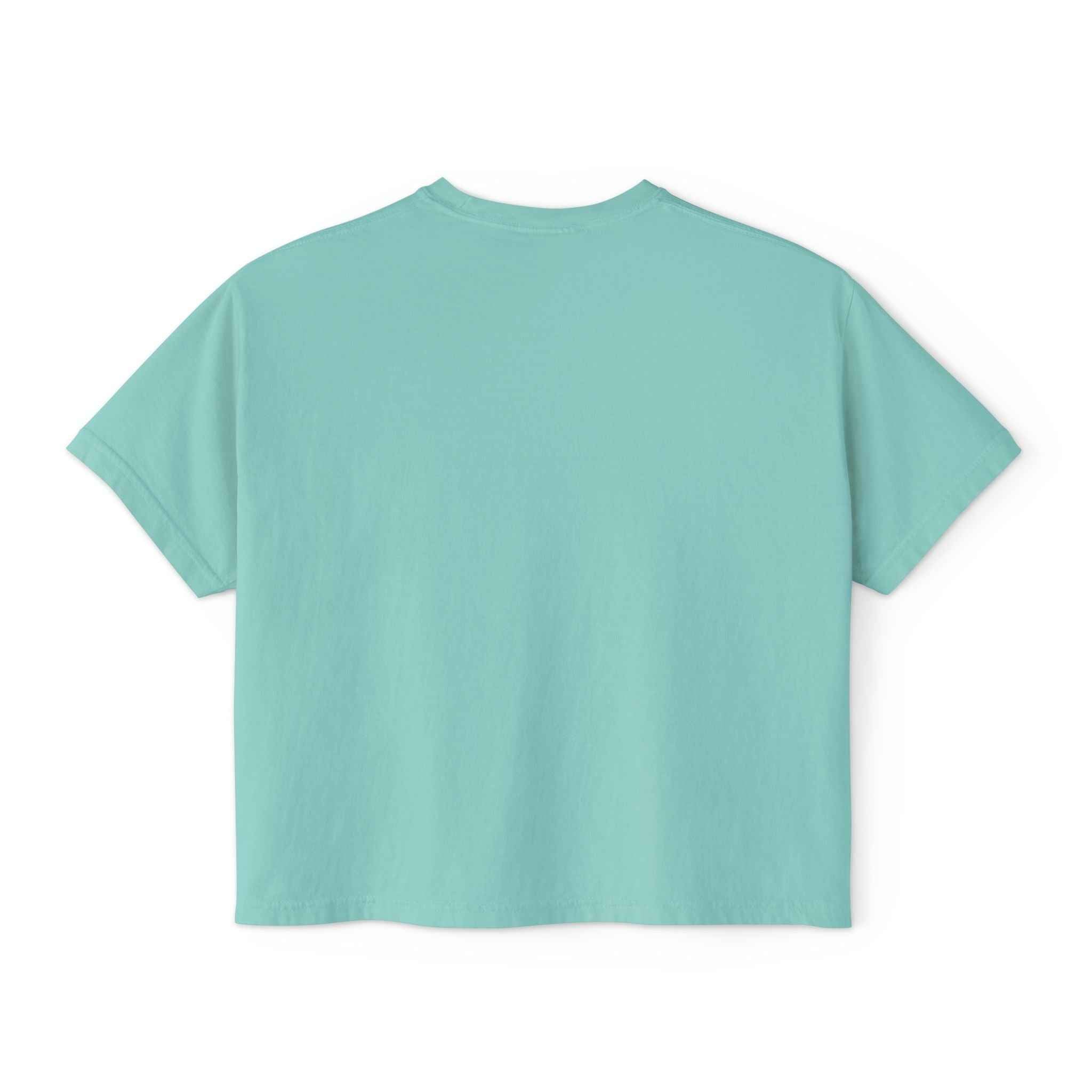 Women’s mint green coffee slogan crop T-shirt by Printify, boxy vintage style, casual fit with printed coffee-themed design.