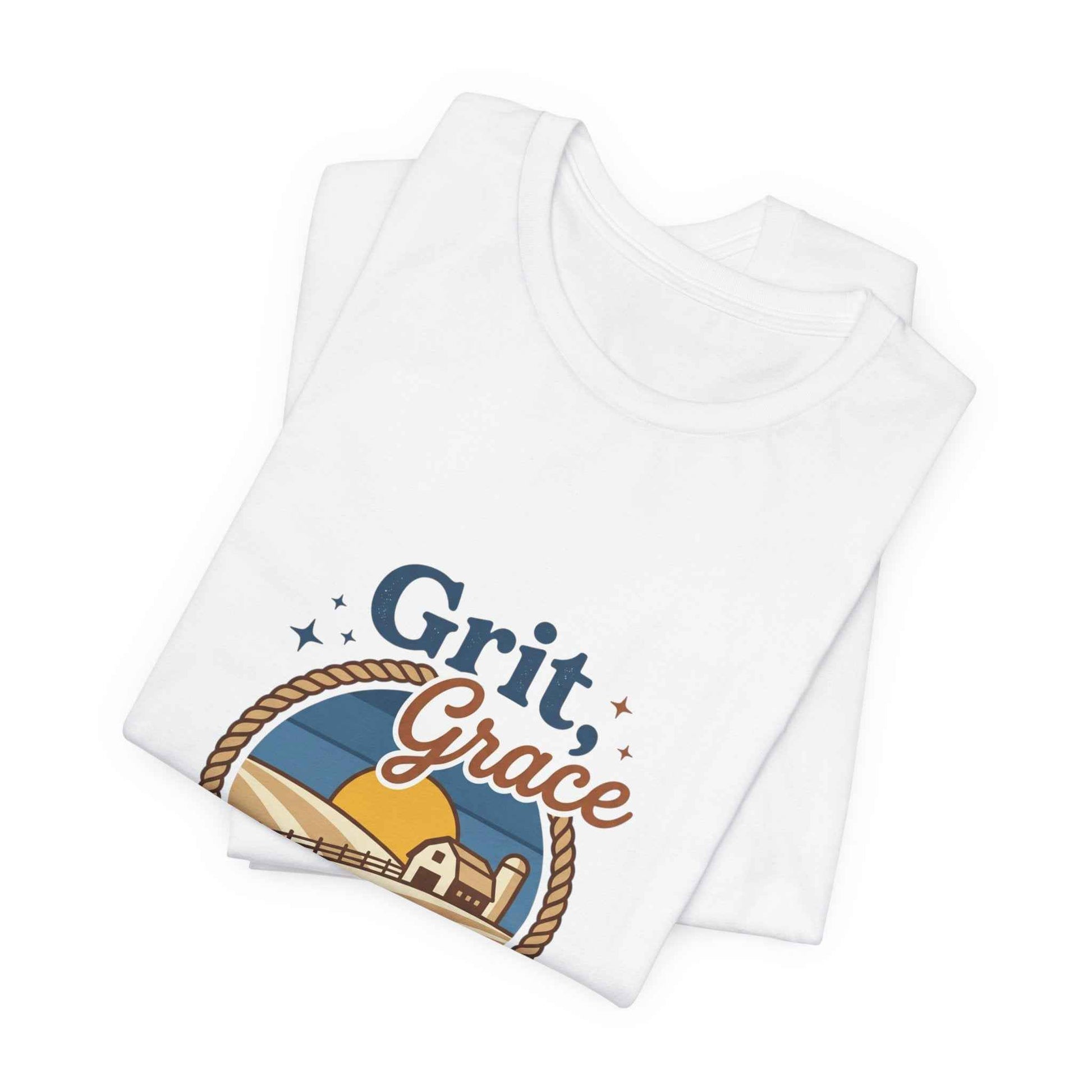 Black Grit Grace Skies T-Shirt featuring western cowgirl ranch rustic prairie vintage design, by Printify.