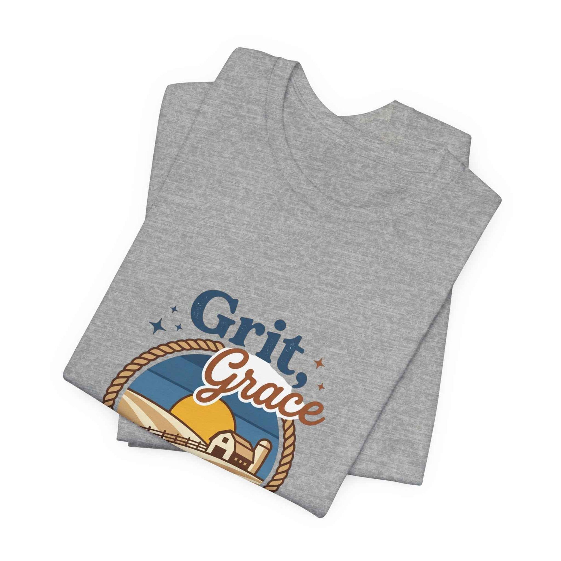 Black Grit Grace Skies Western cowgirl ranch rustic vintage T-shirt by Printify featuring a western-inspired design.
