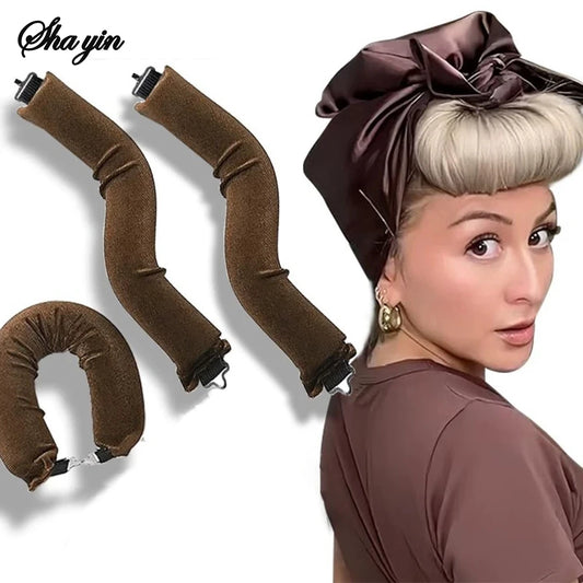 Black heatless hair curling headbands from Redemption by Ashley North, designed for gentle, no-heat hair curl styling.