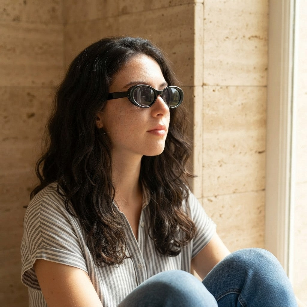 Black oval sunglasses with UV protection from Redemption by Ashley North, featuring a sleek, one-size design.