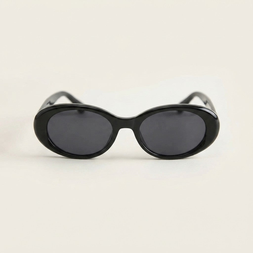 Black oval sunglasses with UV protection from Redemption by Ashley North, featuring a sleek, stylish design and one-size fit.