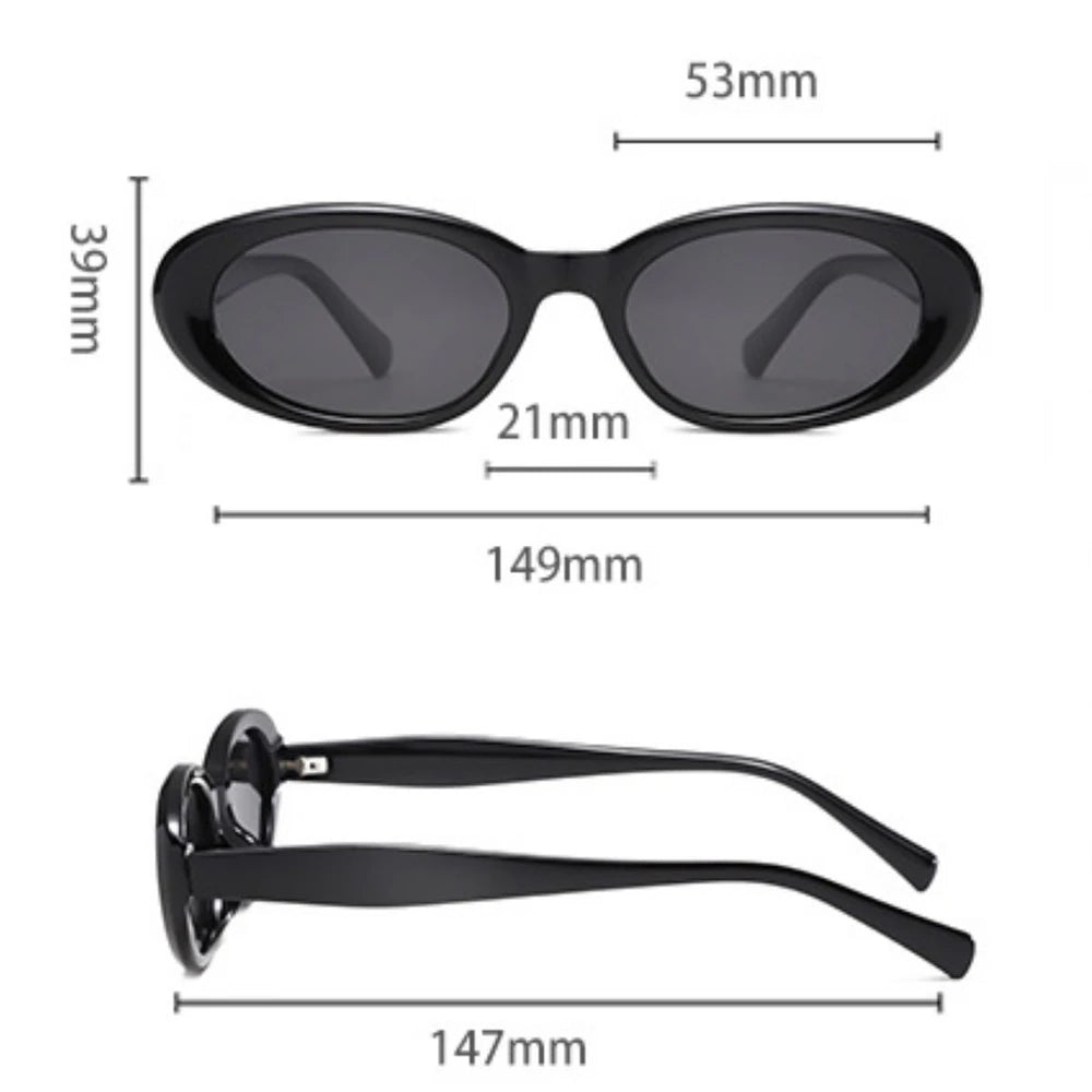 Black oval sunglasses with UV protection from Redemption By Ashley North, shown on a white background.