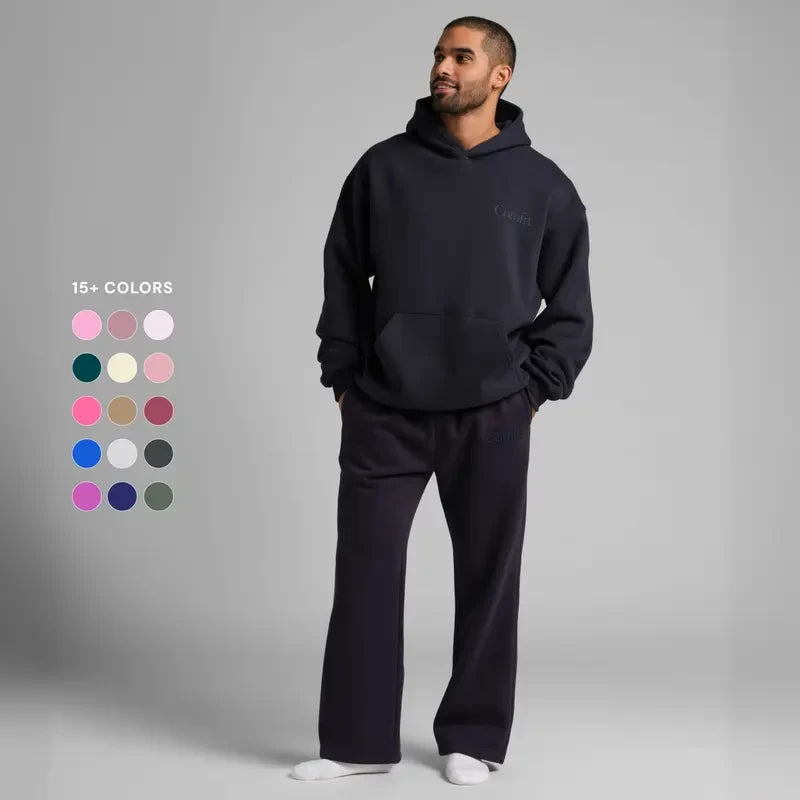 Chocolate milk-colored minimalist straight leg sweatpants by Redemption by Ashley North, shown on a neutral background.