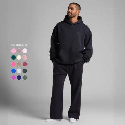 Chocolate milk-colored minimalist straight leg sweatpants by Redemption by Ashley North, shown on a neutral background.