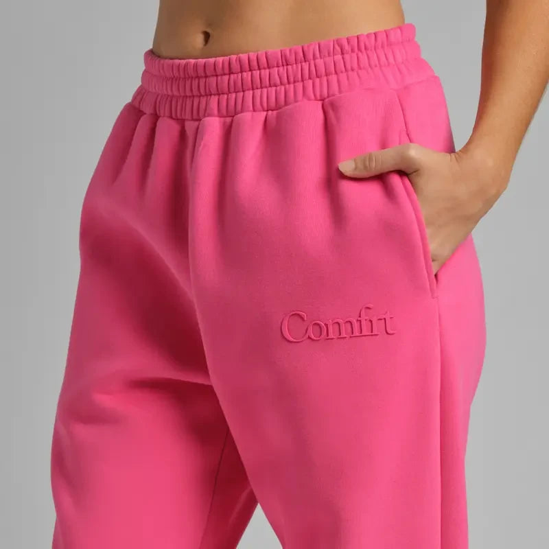 Chocolate milk-colored minimalist straight leg sweatpants by Redemption By Ashley North, shown in size XXS.
