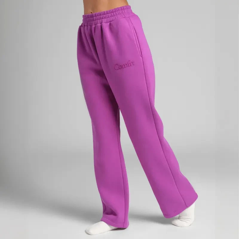 Chocolate milk-colored minimalist straight leg sweatpants by Redemption by Ashley North, styled with a relaxed fit and soft fabric.