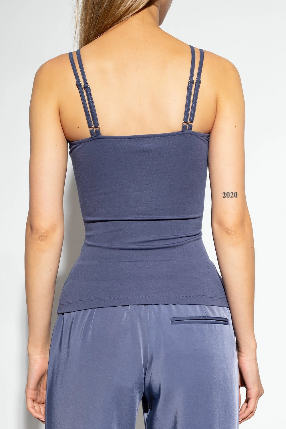 Blue Samsoe Samsoe Mona sleeveless top by Redemption by Ashley North, showcasing a stylish, lightweight design perfect for warm weather.