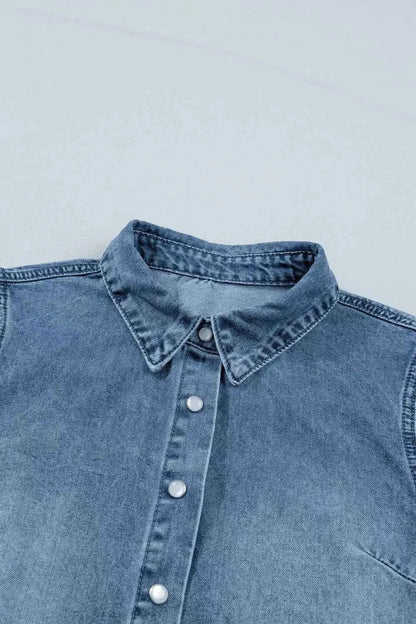 Redemption by Ashley North women's short sleeve denim shirt with frills, casual denim top for stylish everyday wear.