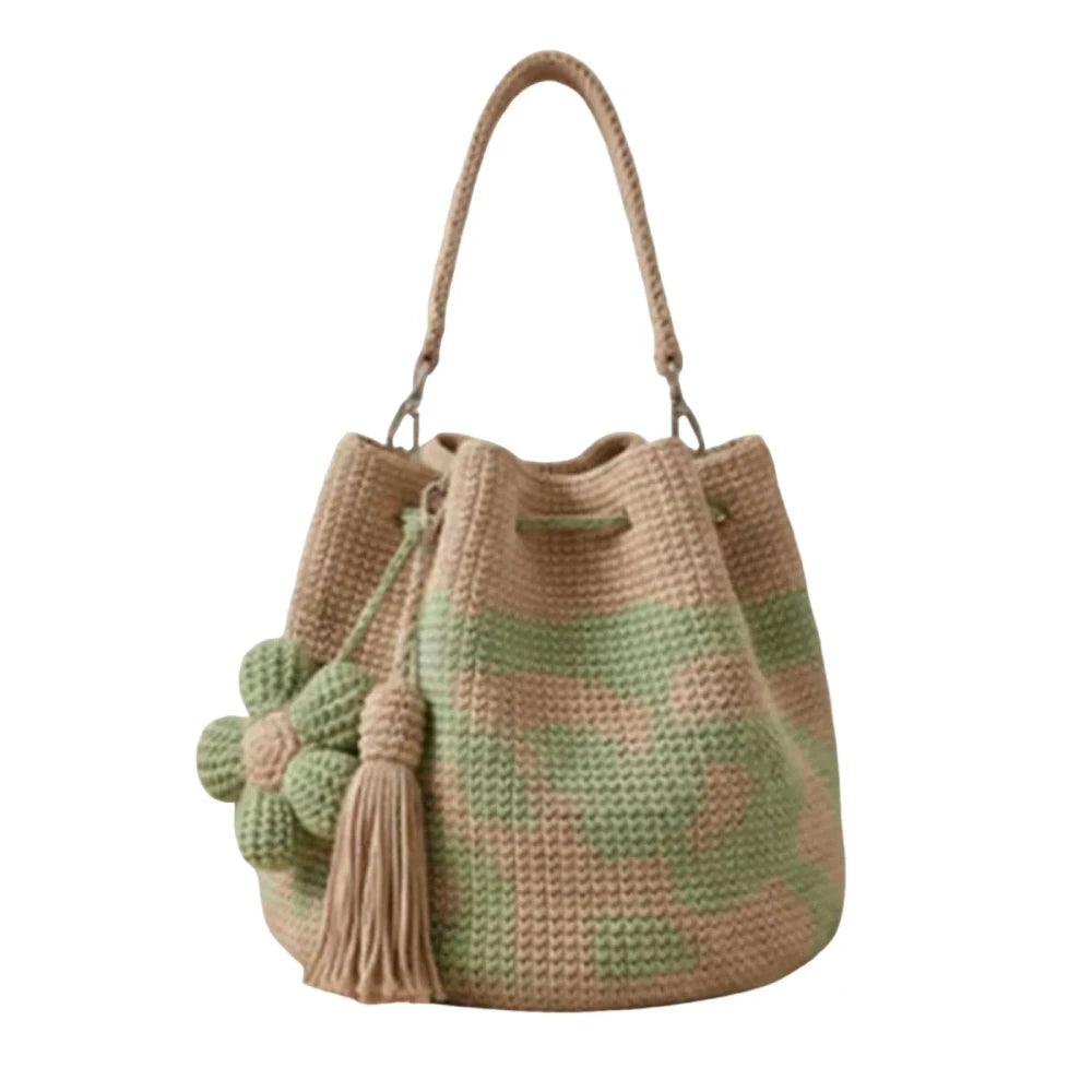 Yellow bohemian crochet floral tote bag by Redemption by Ashley North, featuring intricate floral crochet patterns and spacious design.