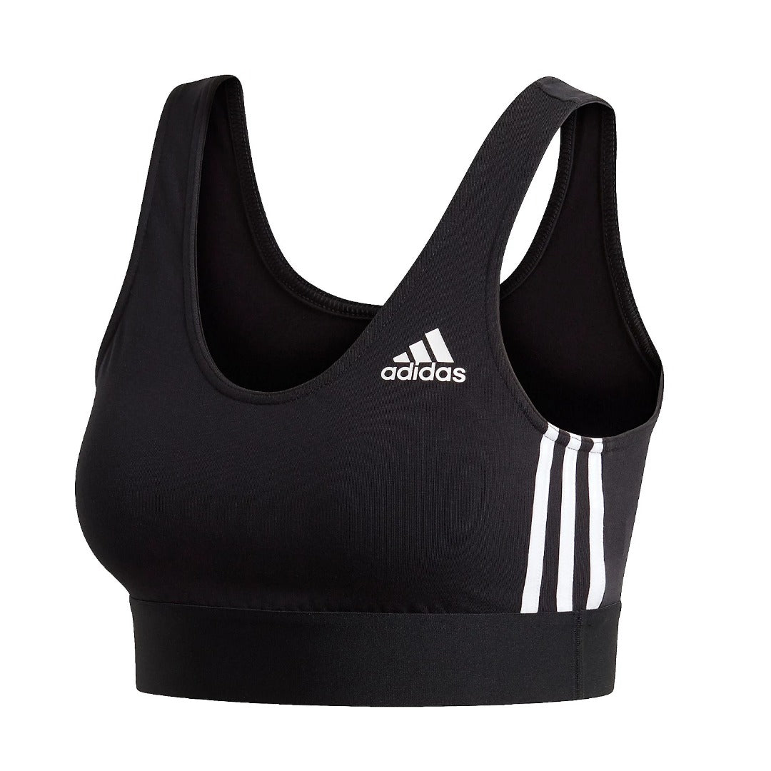 runnwalk women's activewear adidas Must Haves 3-Stripes black and white bra top, designed for workout and athletic activities