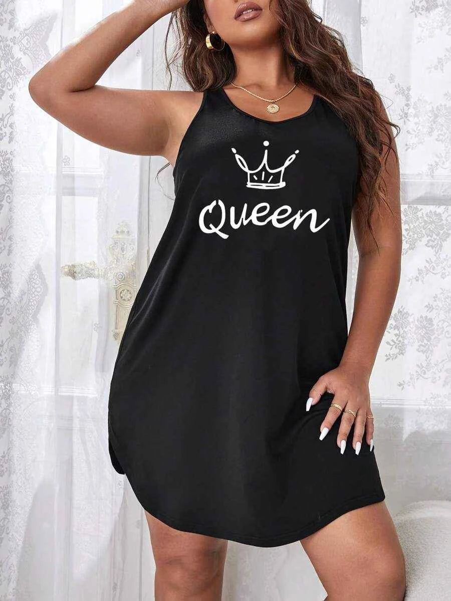 Plus size women's black sleeveless nightgown by Shein, soft knit sleep dress with comfortable fit for restful nights.