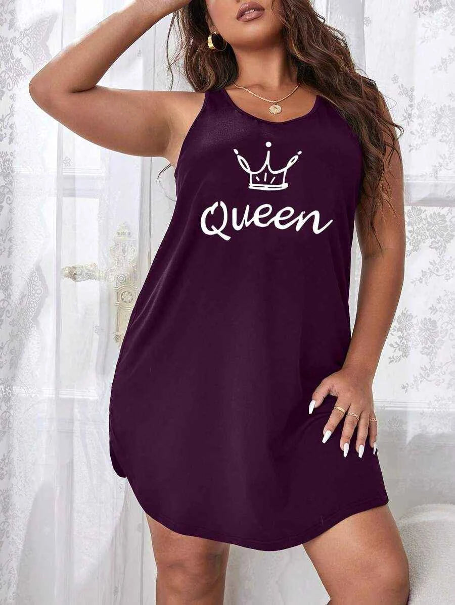 Plus size women’s black sleeveless nightgown by Shein, soft knit sleep dress with comfortable fit and sleeveless design.