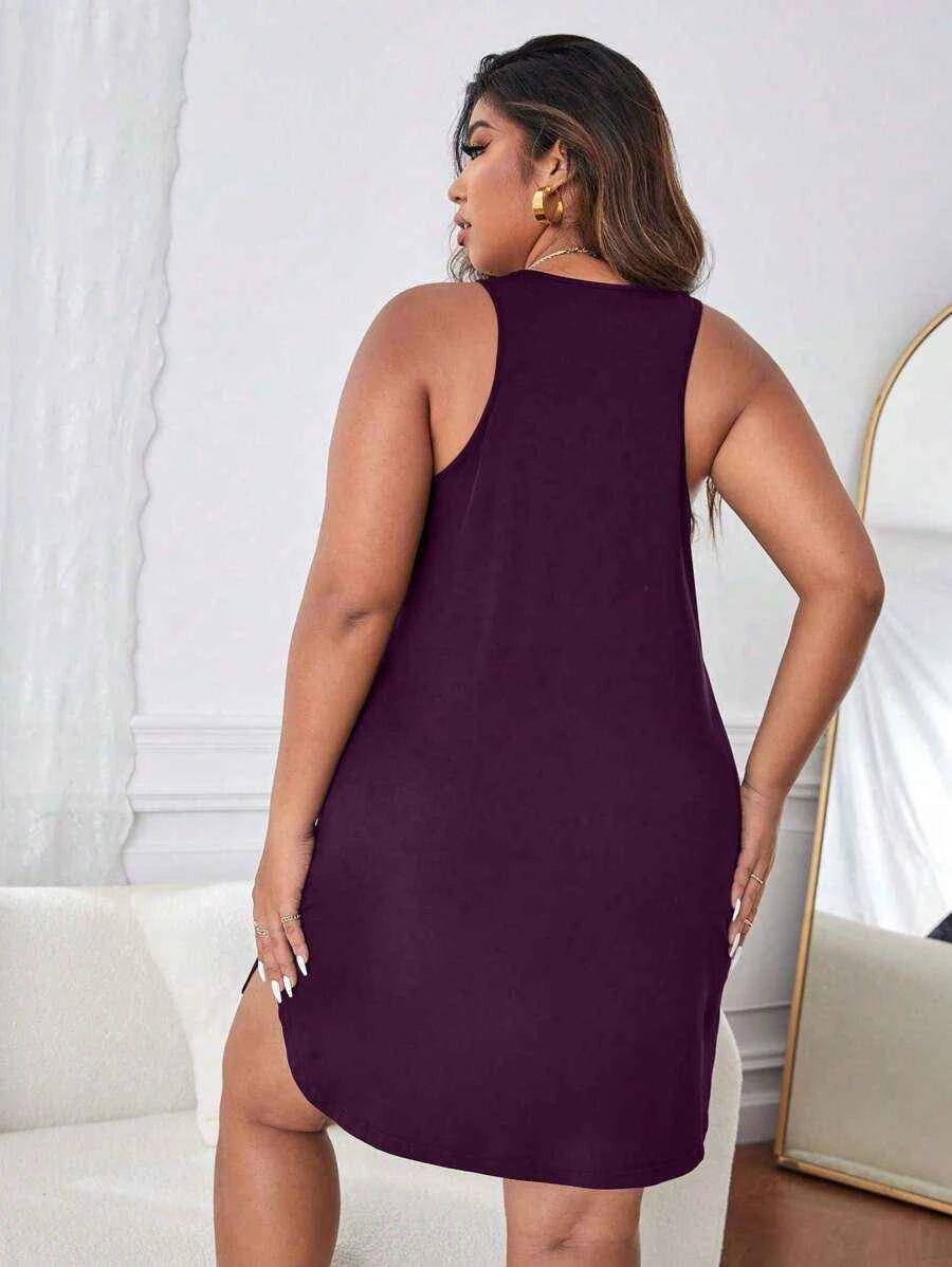 Plus size women's black sleeveless nightgown by Shein, soft knit sleep dress, comfortable and stylish for relaxing nights.