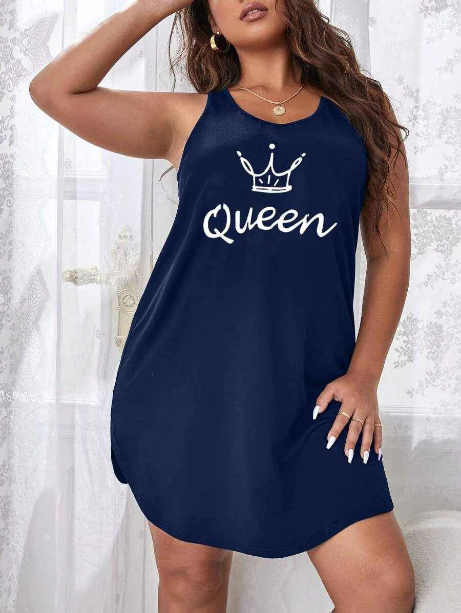 Plus size women’s black sleeveless nightgown by Shein, soft knit sleep dress with comfortable fit and sleeveless design.