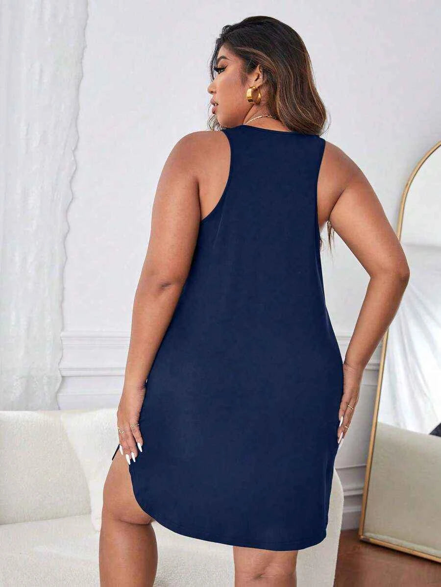 Plus size women's black sleeveless nightgown from Shein, soft knit comfort, perfect for cozy sleepwear.