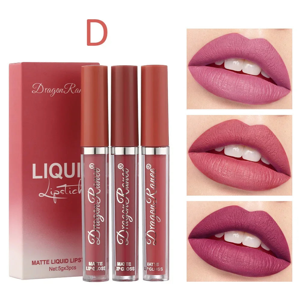 3 PCS Liquid Lipsticks Set Long Lasting Make Up For Women Korean Beauty Cosmetics Matte Lipsticks Waterproof Long lasting - Redemption By Ashley North
