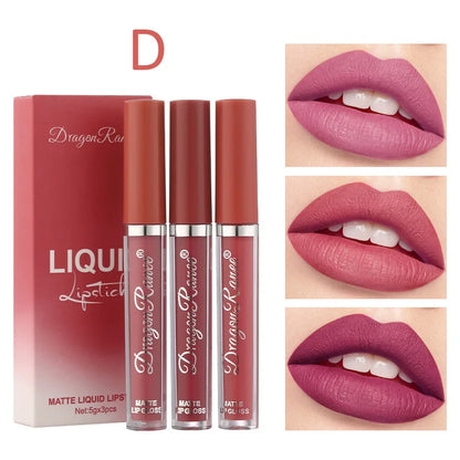 3 PCS Liquid Lipsticks Set Long Lasting Make Up For Women Korean Beauty Cosmetics Matte Lipsticks Waterproof Long lasting - Redemption By Ashley North