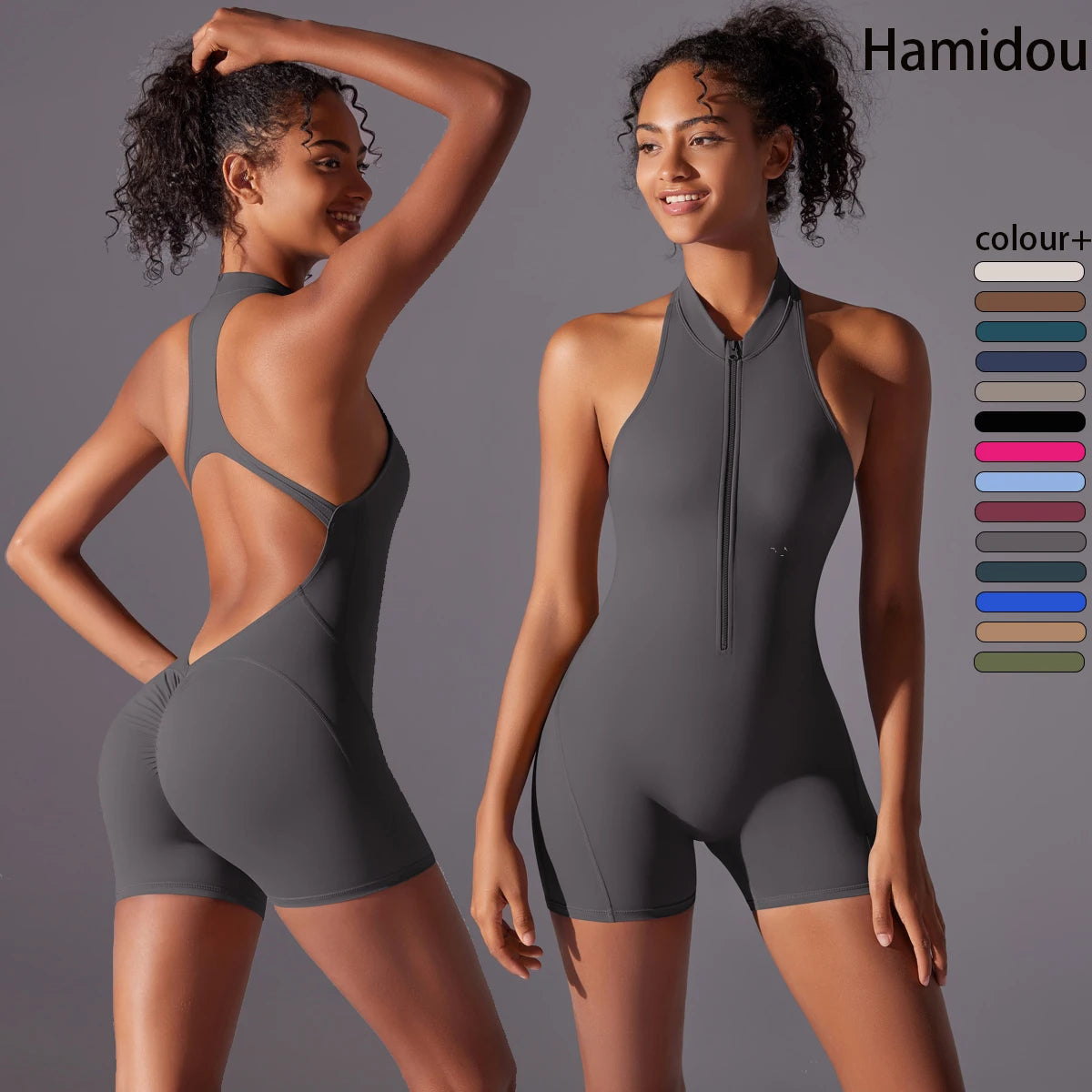 Half Zipper Women Bodysuits Gym Push Up Workout Clothes Backless Scrunch Fitness Sports Yoga Bodysuit Sleeveles Fitness Jumpsuit - Redemption By Ashley North