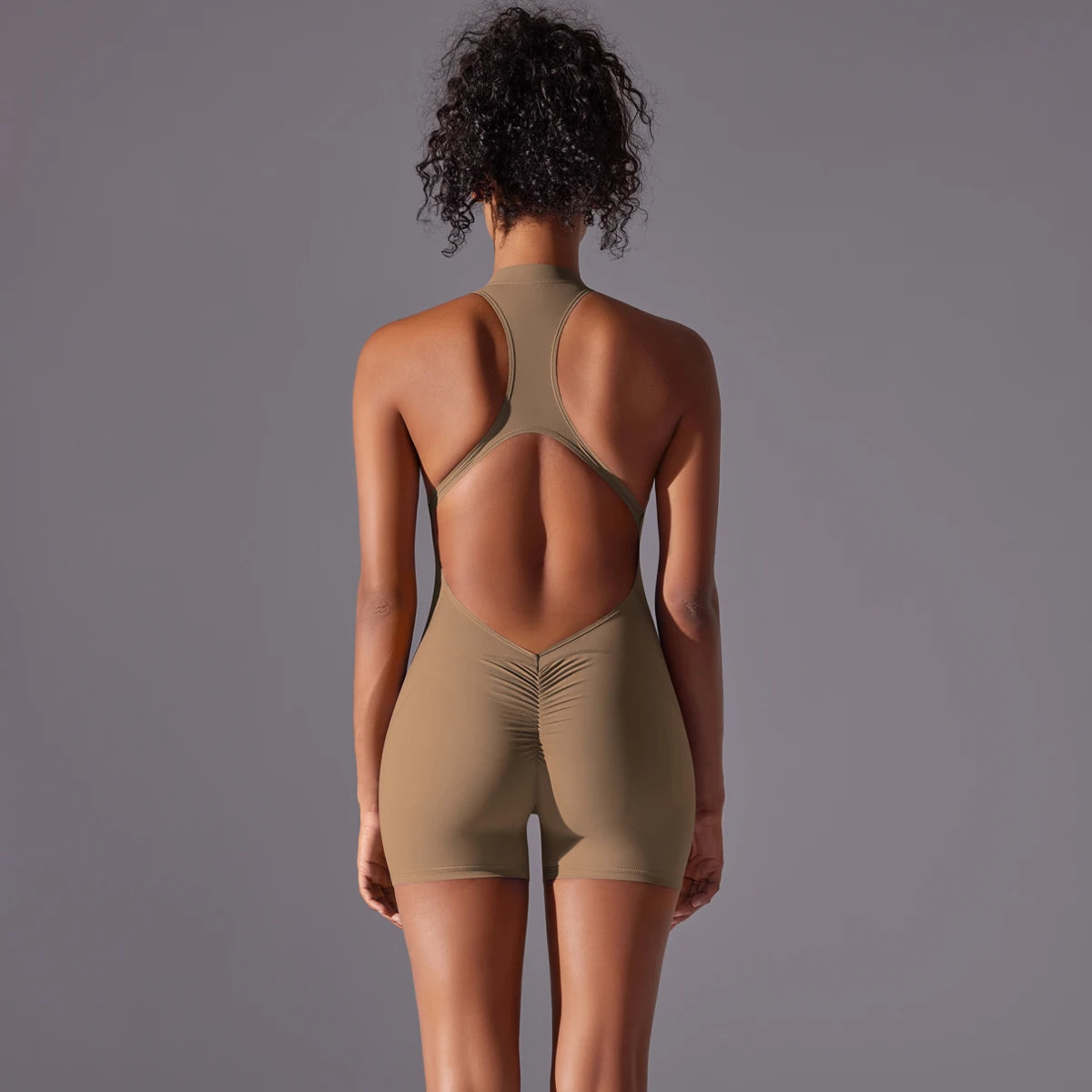 Half Zipper Women Bodysuits Gym Push Up Workout Clothes Backless Scrunch Fitness Sports Yoga Bodysuit Sleeveles Fitness Jumpsuit - Redemption By Ashley North