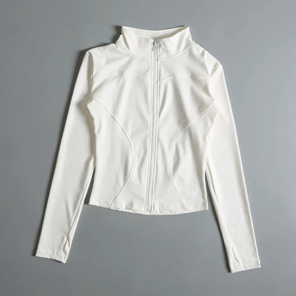 Women’s long sleeve zip fitness yoga shirt and sports jacket from Stone's Store, ideal for gym, running, and activewear workouts.