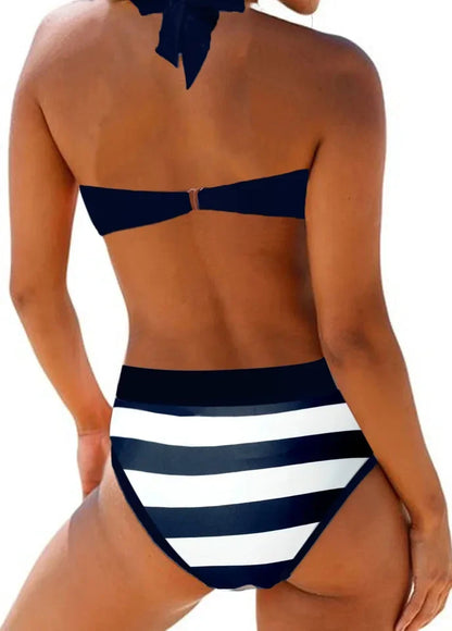 Navy Blue Striped Women Tankini Swimsuit Two Piece Bikini Beach Swimwear S-6XL Fashion Beachwear107 - Redemption By Ashley North