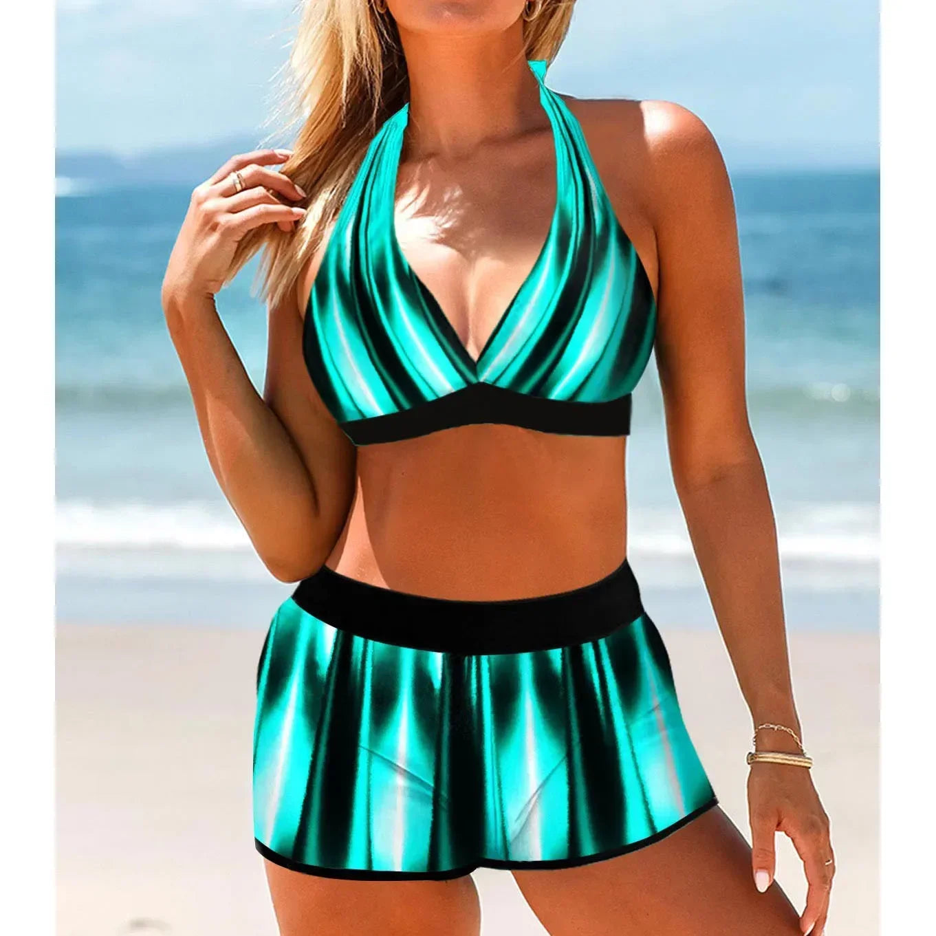 Navy Blue Striped Women Tankini Swimsuit Two Piece Bikini Beach Swimwear S-6XL Fashion Beachwear107 - Redemption By Ashley North