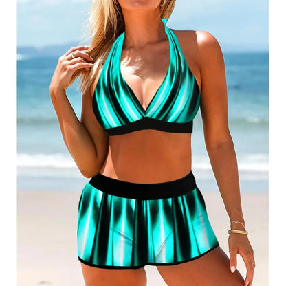 Navy Blue Striped Women Tankini Swimsuit Two Piece Bikini Beach Swimwear S-6XL Fashion Beachwear107 - Redemption By Ashley North