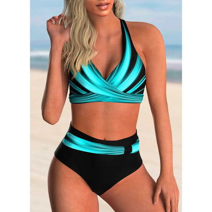 Navy Blue Striped Women Tankini Swimsuit Two Piece Bikini Beach Swimwear S-6XL Fashion Beachwear107 - Redemption By Ashley North