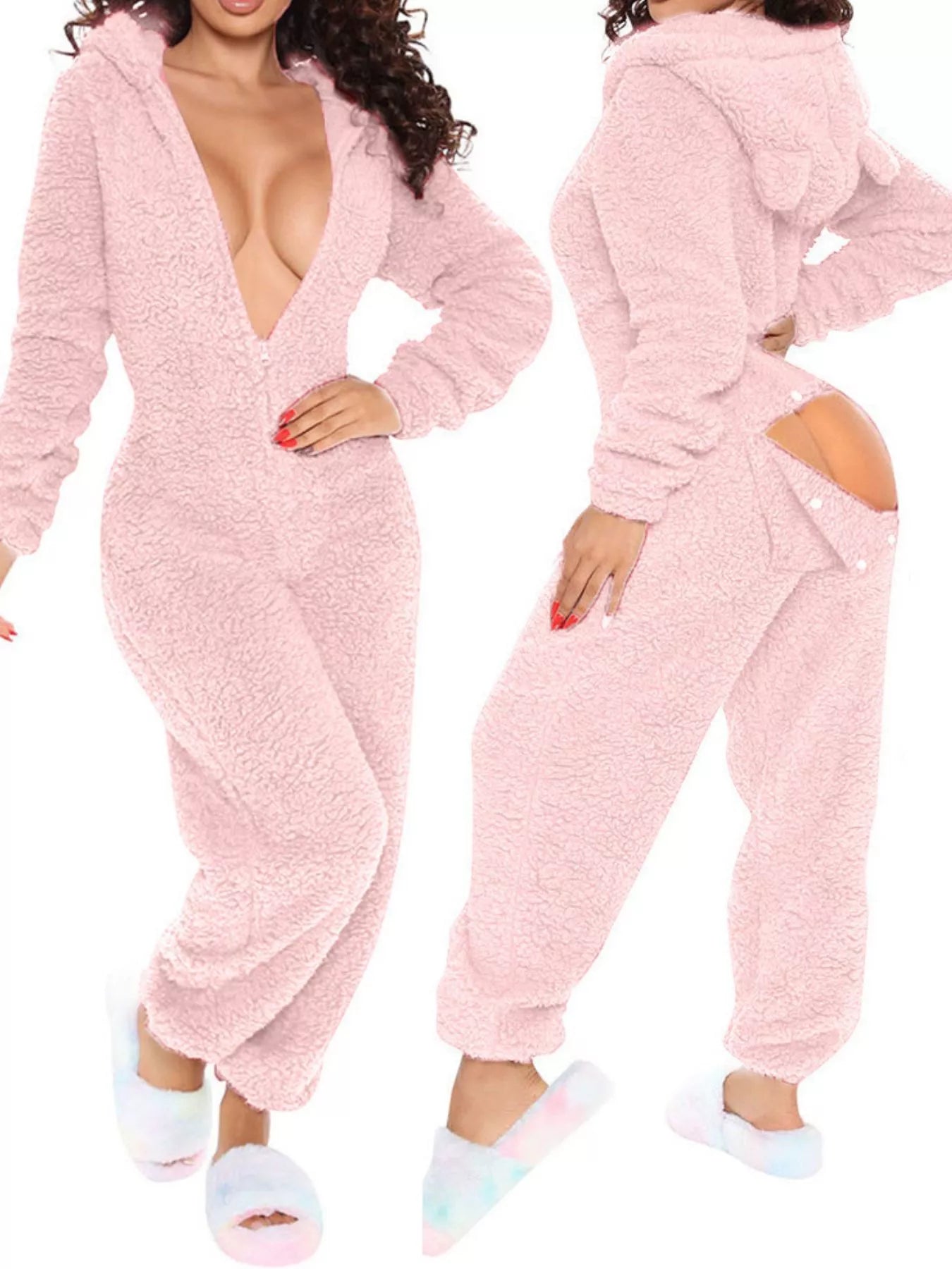 Fleece Hooded Open Back Jumpsuit - Redemption By Ashley North