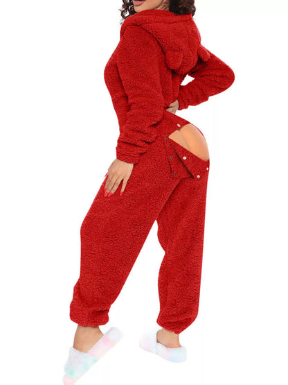 Fleece Hooded Open Back Jumpsuit - Redemption By Ashley North