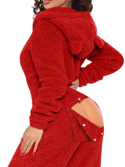 Fleece Hooded Open Back Jumpsuit - Redemption By Ashley North