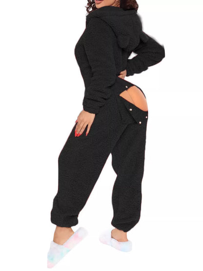 Fleece Hooded Open Back Jumpsuit - Redemption By Ashley North