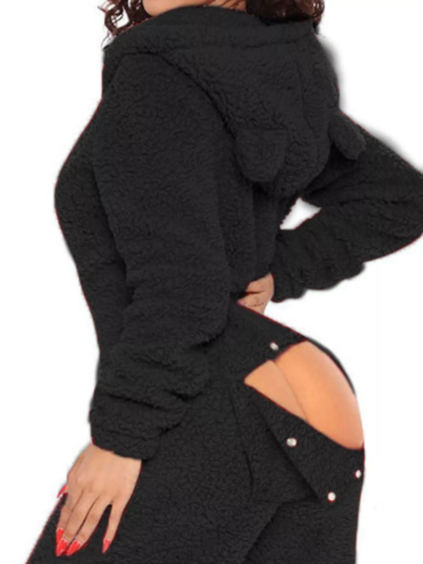 Fleece Hooded Open Back Jumpsuit - Redemption By Ashley North