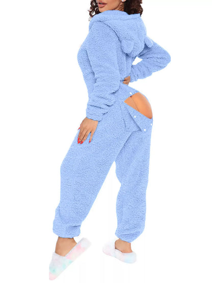 Fleece Hooded Open Back Jumpsuit - Redemption By Ashley North