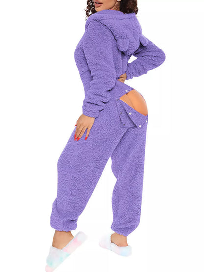 Fleece Hooded Open Back Jumpsuit - Redemption By Ashley North